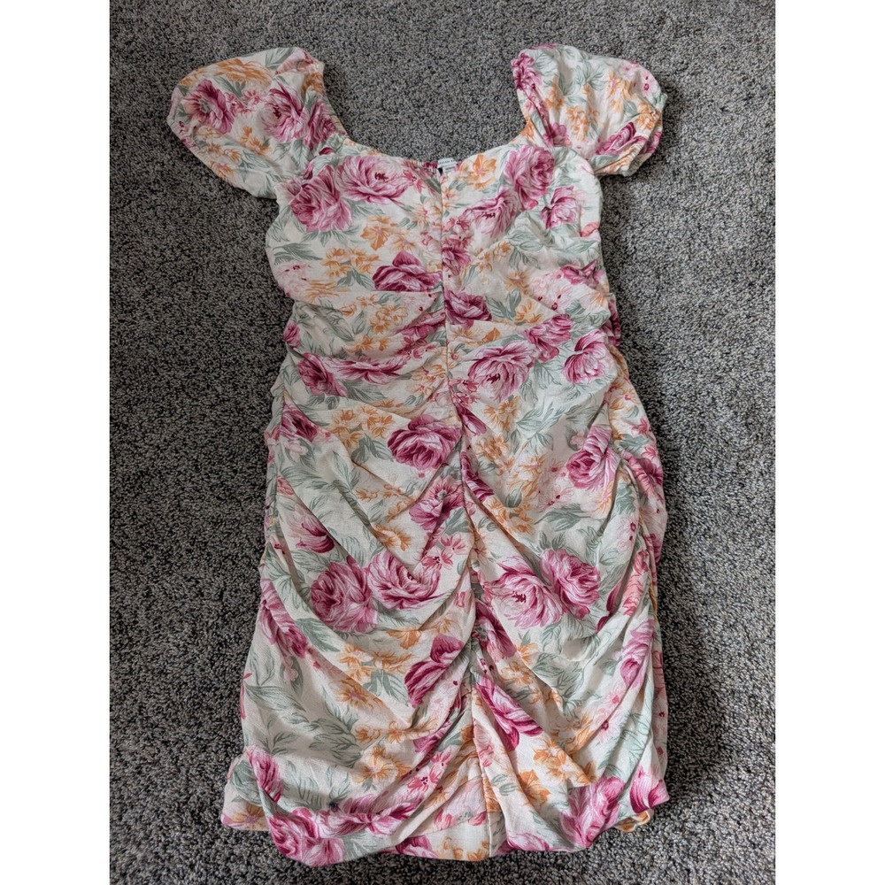 American Eagle Floral Ruched Puff Sleeve Mini Dress Pink Rose Smocked‎ Medium